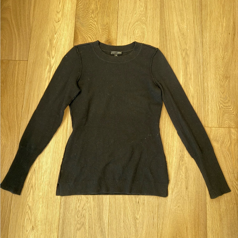 AQUA CASHMERE WOMEN’S BLACK KNIT PULLOVER SWEATER